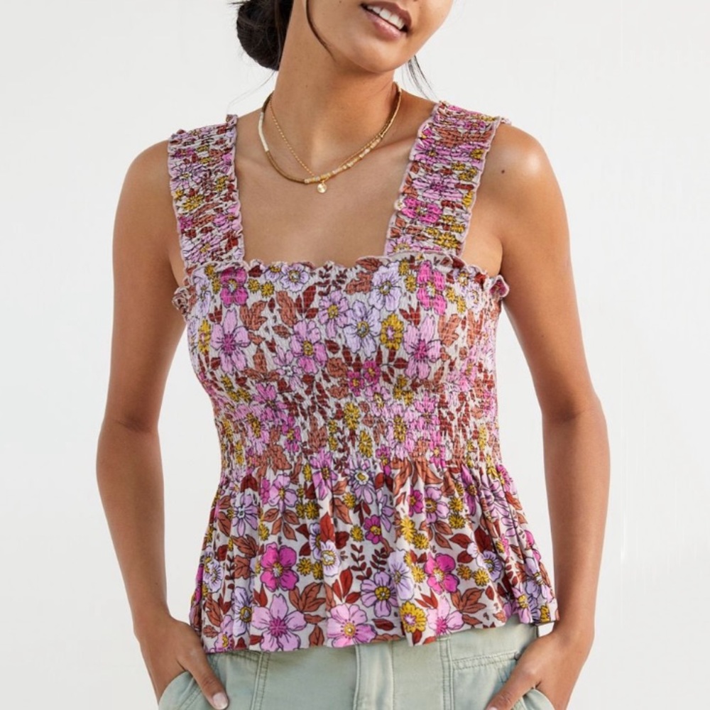 NWT Anthropologie Conditions Apply Smocked Babydoll Sleeveless Tank Top In Pink